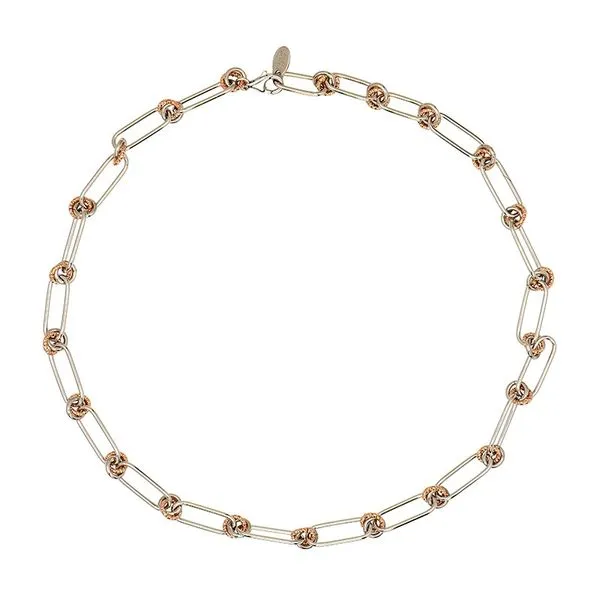 Sterling Silver & Rose Gold Plated Paperclip & Circle Necklace Orin Jewelers Northville, MI