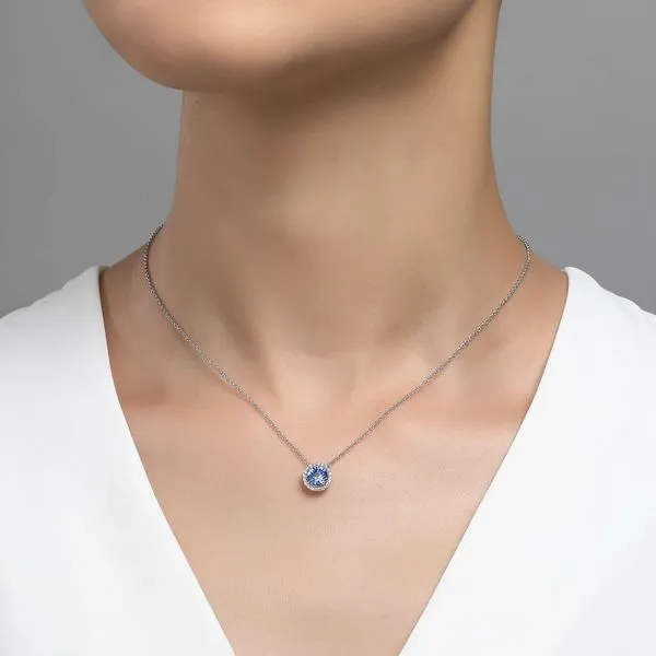Sterling Silver Simulated Aquamarine & CZ Pendant Image 2 Orin Jewelers Northville, MI