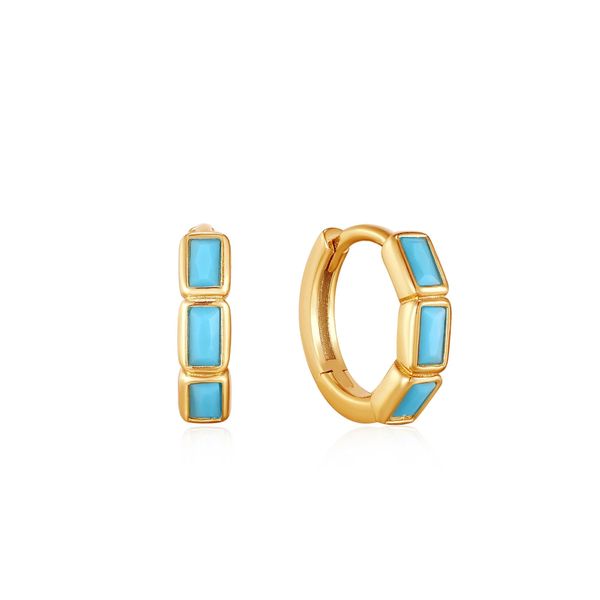 Sterling Silver Gold Plated Turquoise Huggie Hoop Earrings By Ania Haie Orin Jewelers Northville, MI