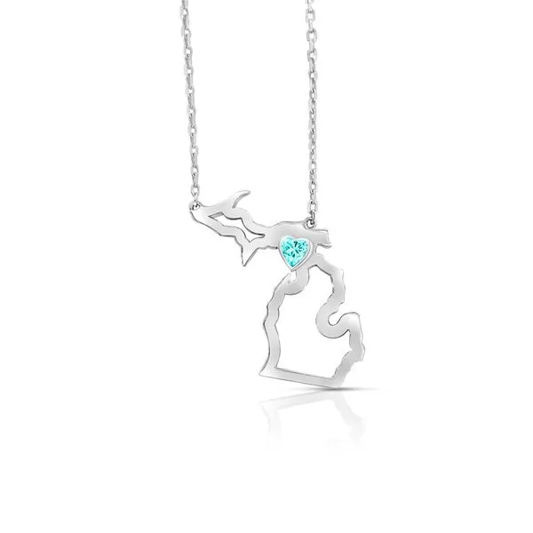 Sterling Silver Michigan Pendant With Heart Shape Aquamarine Orin Jewelers Northville, MI