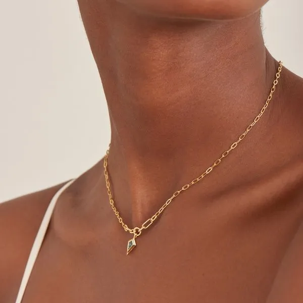 Sterling Silver Gold Plated Teal Sparkle Drop Pendant Chunky Chain Necklace Image 2 Orin Jewelers Northville, MI