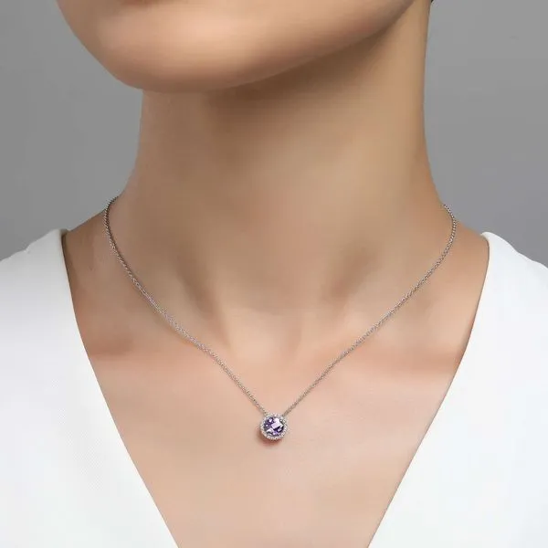 Sterling Silver Genuine Amethyst & CZ Pendant Image 2 Orin Jewelers Northville, MI