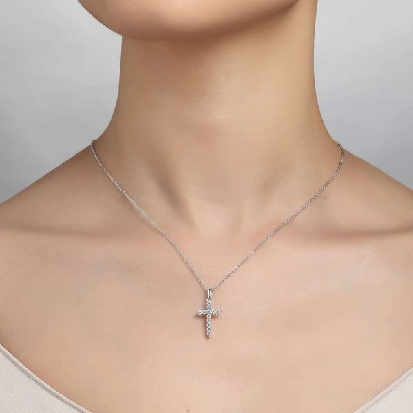 Sterling Silver Cross Necklace With CZs Image 2 Orin Jewelers Northville, MI