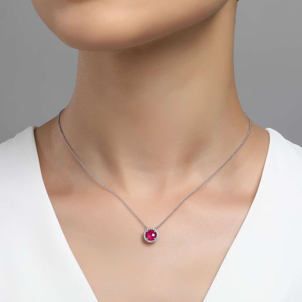 Sterling Silver Lab Grown Ruby & CZ Pendant Image 2 Orin Jewelers Northville, MI