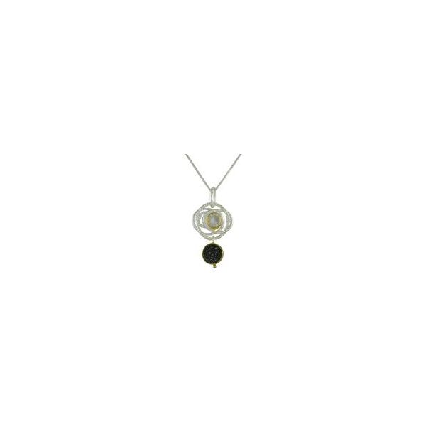 Sterling Silver and 22K Gold Vermeil Pendant with Black Druzy and Ice Quartz Orin Jewelers Northville, MI