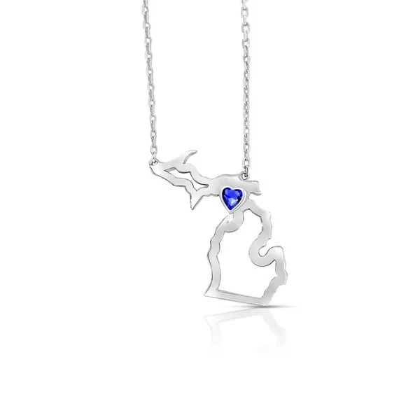 Sterling Silver Michigan Pendant With Heart Shape Sapphire Orin Jewelers Northville, MI
