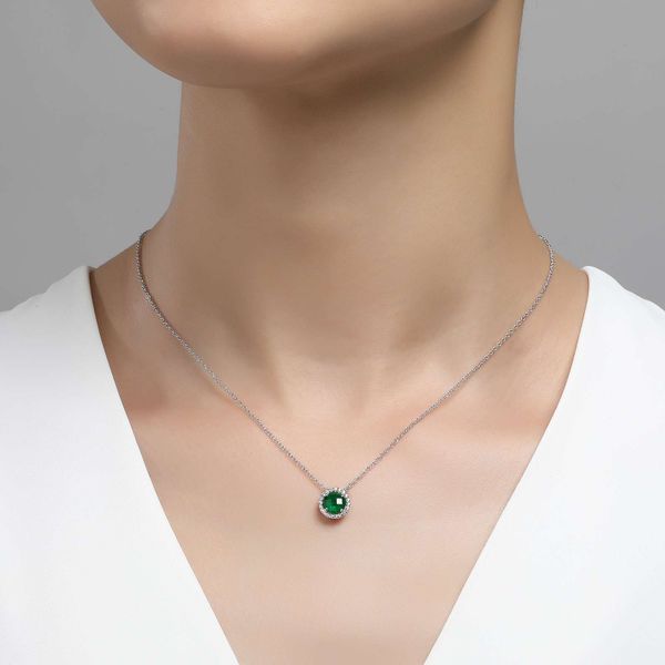 Sterling Silver Simulated Emerald & CZ Pendant Image 2 Orin Jewelers Northville, MI