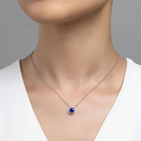 Sterling Silver Lab Grown Sapphire & CZ Pendant Image 2 Orin Jewelers Northville, MI