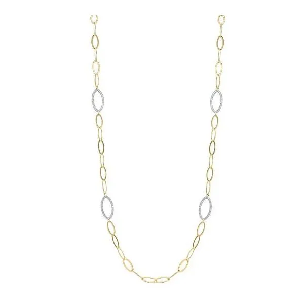 Sterling Silver Yellow Plated Marquise Link Necklace w/7 Marquise CZ Links, 36