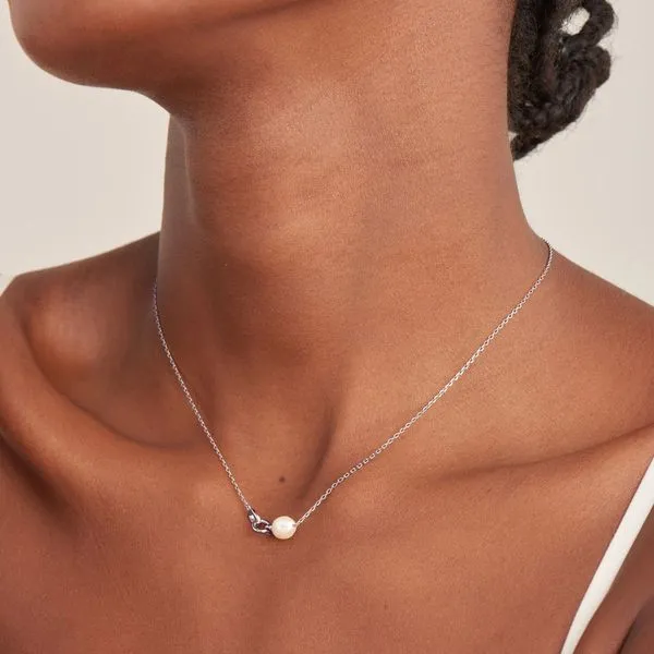 Sterling Silver Pearl Link Chain Necklace Image 2 Orin Jewelers Northville, MI
