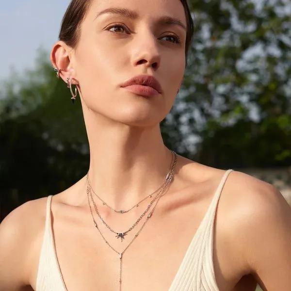 Sterling Silver Geometric Sparkle Chain Necklace Image 2 Orin Jewelers Northville, MI