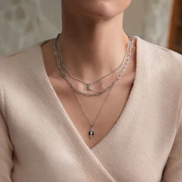 Sterling Silver Pearl Geometric Pendant Necklace Image 2 Orin Jewelers Northville, MI
