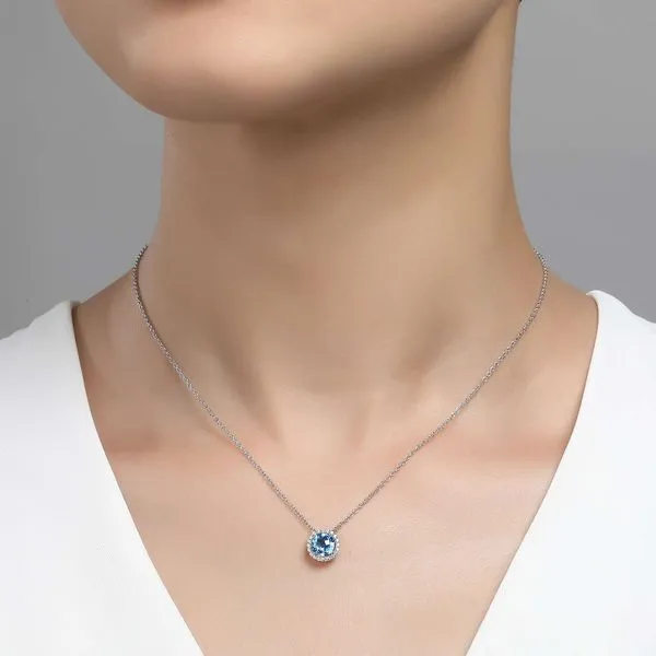 Sterling Silver Blue Topaz & CZ Pendant Image 2 Orin Jewelers Northville, MI