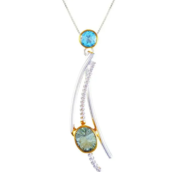 Sterling Silver and 22K Gold Vermeil Pendant with Green Amethyst and Sky Blue Topaz by Michou Orin Jewelers Northville, MI