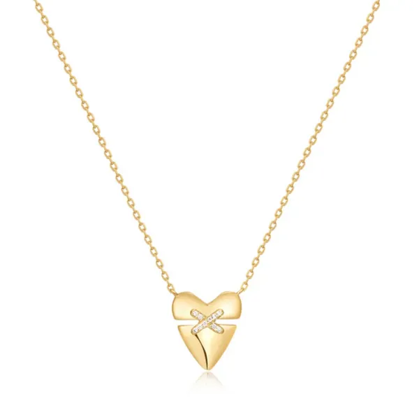 Sterling Silver Gold Plated Heart Kiss Pave Necklace By Ania Haie Orin Jewelers Northville, MI