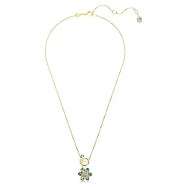 Swarovski Idyllia Pendant - Mixed Cuts, Flower, Blue, Gold-Tone Plated Image 2 Orin Jewelers Northville, MI