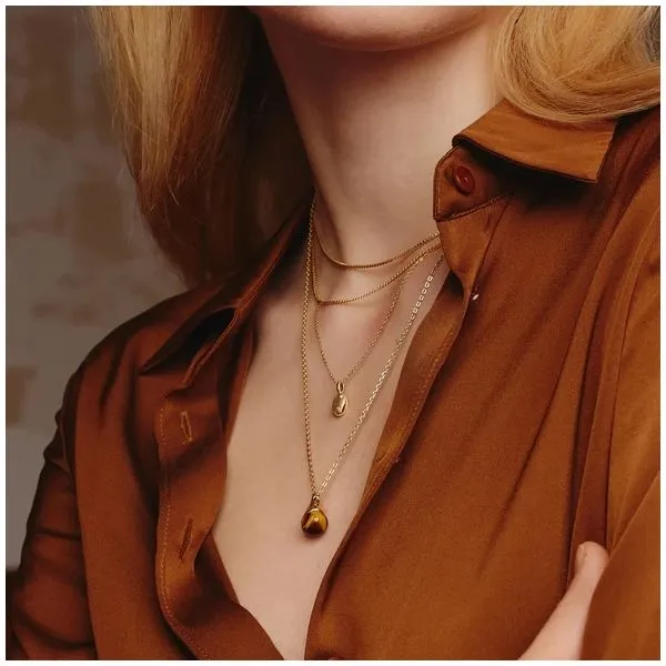 Sterling Silver Gold Plated Tiger Eye Droplet Pendant Necklace By Ania Haie Image 3 Orin Jewelers Northville, MI