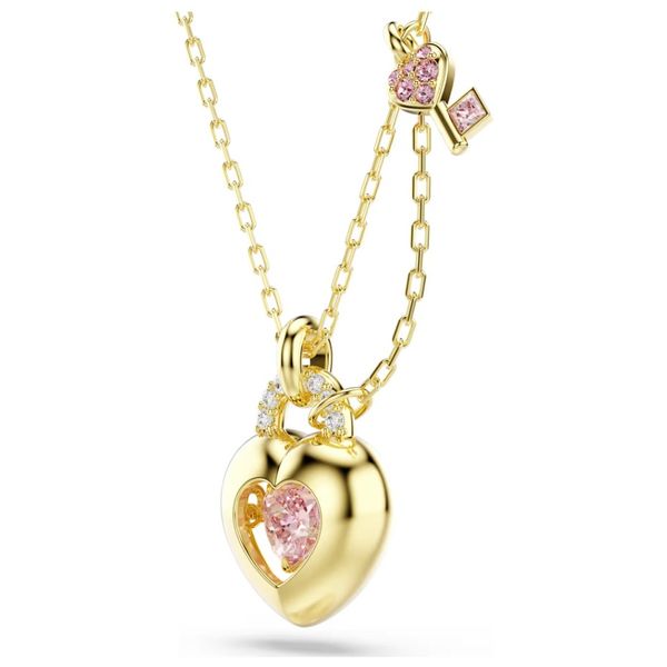 Swarovski Idyllia Pendant - Mixed Cuts, Heart, Key, Pink, Gold-Tone Plated Image 2 Orin Jewelers Northville, MI