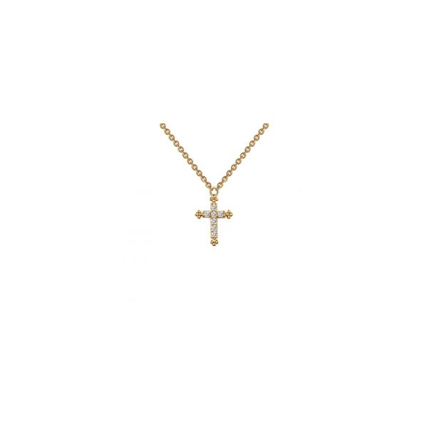 Gold Plated Over Sterling Silver CZ Small Cross Necklace Orin Jewelers Northville, MI
