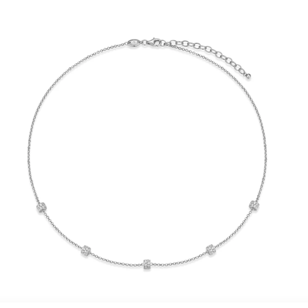 Sterling Silver Rhodium Plated Necklace With Five CZ Rolo Stations Orin Jewelers Northville, MI