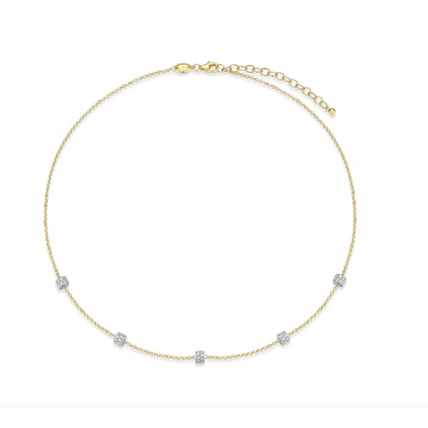 Sterling Silver Yellow Plated Necklace With Five CZ Rolo Stations Orin Jewelers Northville, MI