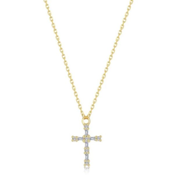 Sterling Silver Gold Plated Cross Design Necklace With CZs Orin Jewelers Northville, MI