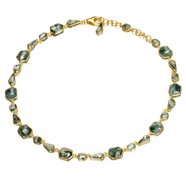Sterling Silver Gold Vermeil Necklace With Moss Agate By Jorge Revilla Orin Jewelers Northville, MI