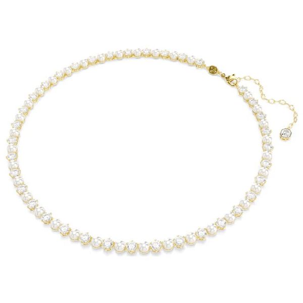 Swarovski Matrix Tennis Necklace - Crystal Pearl, Round Cut, White, Gold-Tone Plated Orin Jewelers Northville, MI