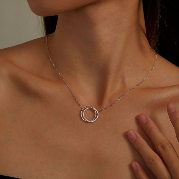 Sterling Silver Double Circle Necklace With CZs Image 2 Orin Jewelers Northville, MI