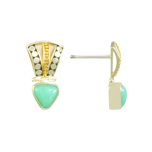 Lady's Two Tone Sterling Silver & 22K Gold Vermeil Overlay Earrings w/2 Amazonites Orin Jewelers Northville, MI