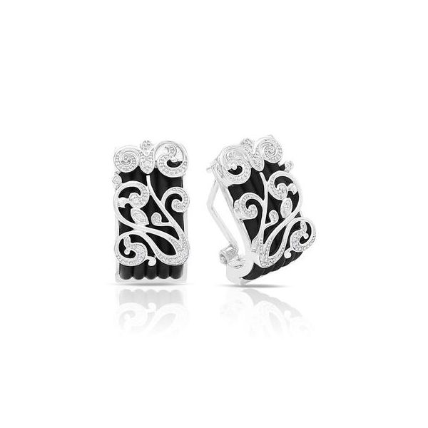 Lady's Sterling Silver Andante Earrings With Black Italian Rubber & White CZs Orin Jewelers Northville, MI