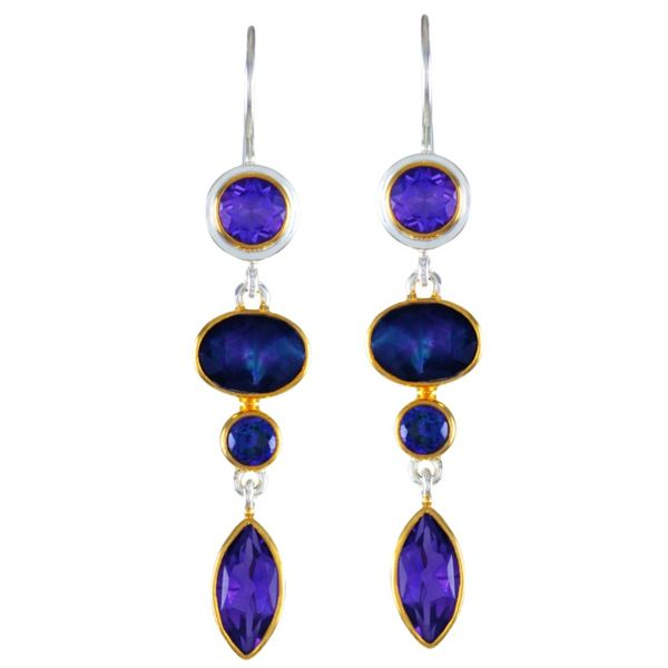 Lady's Two Tone Sterling Silver & 22K Gold Vermeil Overlay Earrings With Multiple Stones Orin Jewelers Northville, MI