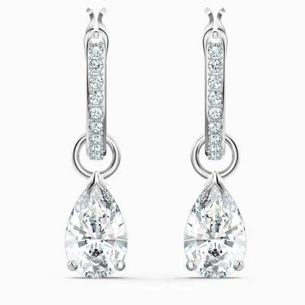 Swarovski Attract Pear Mini Hoop Pierced Earrings, White, Rhodium plated Orin Jewelers Northville, MI