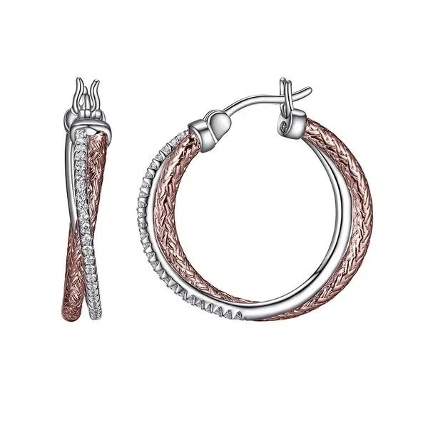 Lady's Sterling Silver & Rose Plated 2mm Mesh Hoop Earrings with CZs Orin Jewelers Northville, MI