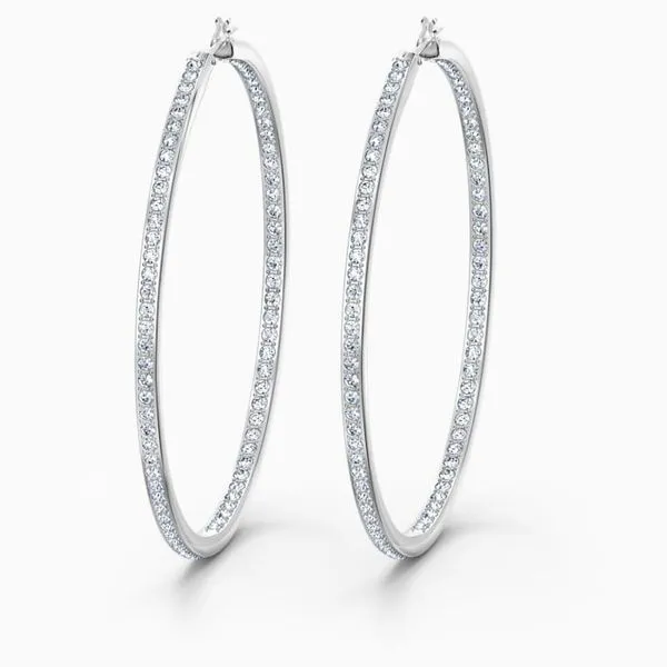 Swarovski Rare Hoop Pierced Earrings, White, Rhodium plated Orin Jewelers Northville, MI