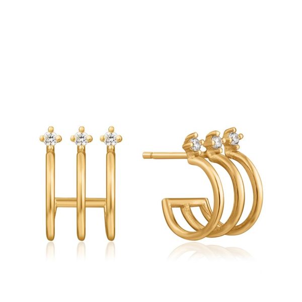 Sterling Silver Gold Plated Triple Mini Hoop Stud Earrings By Ania Haie Orin Jewelers Northville, MI