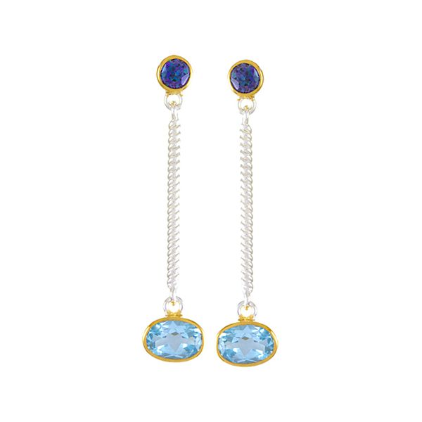 Sterling Silver and 22K Gold Vermeil Earrings with Sky Blue Topaz and Trendy Solo Topaz by Michou Orin Jewelers Northville, MI