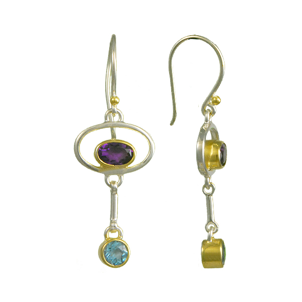 Lady's Two Tone Sterling Silver & 22K Gold Vermeil Overlay Earrings w/4 Colored Stones Orin Jewelers Northville, MI