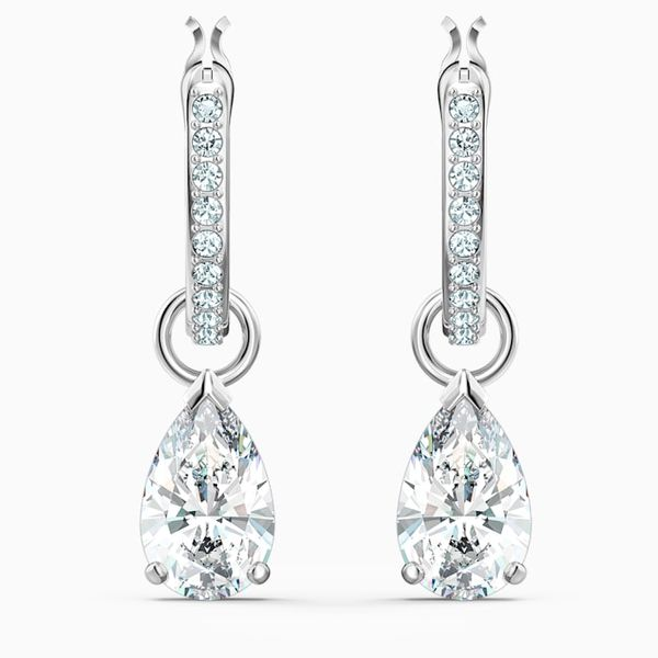 Swarovski Attract Pear Mini Hoop Pierced Earrings, White, Rhodium plated Orin Jewelers Northville, MI