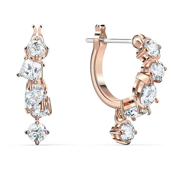 Swarovski Attract Rose Tone Hoop Dangle Earrings Image 3 Orin Jewelers Northville, MI