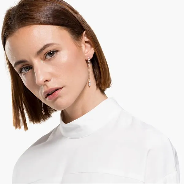 Swarovski Attract Rose Tone Hoop Dangle Earrings Image 4 Orin Jewelers Northville, MI