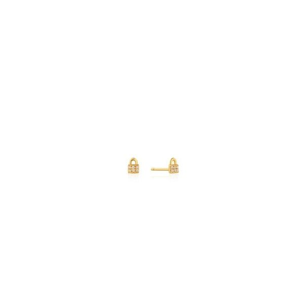 Sterling Silver Gold Plated Padlock Sparkle Stud Earrings By Ania Haie Orin Jewelers Northville, MI