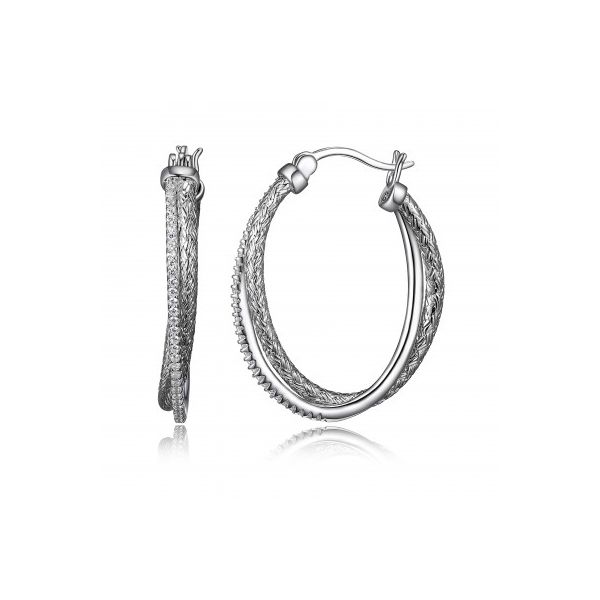 Lady's Sterling Silver Mesh & CZ Oval Hoop Earrings, Rhodium Finish Orin Jewelers Northville, MI