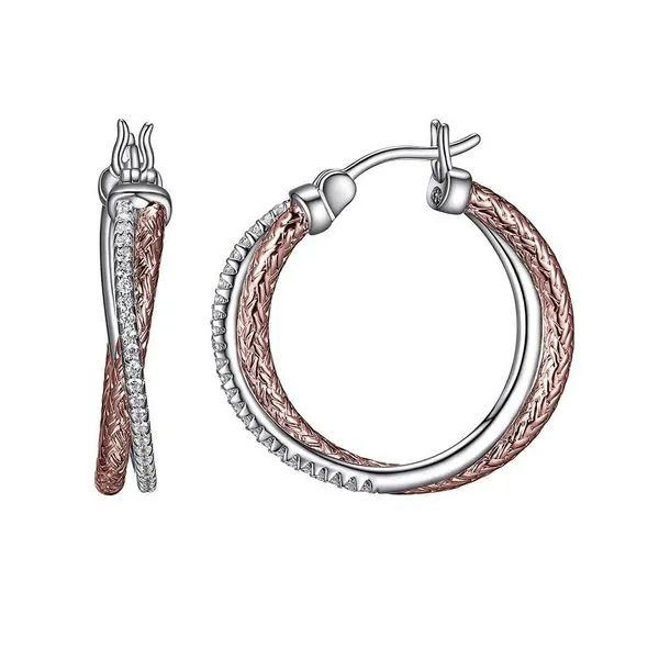 Sterling Silver & Rose Plated 2mm Mesh Hoop Earrings with CZs Orin Jewelers Northville, MI
