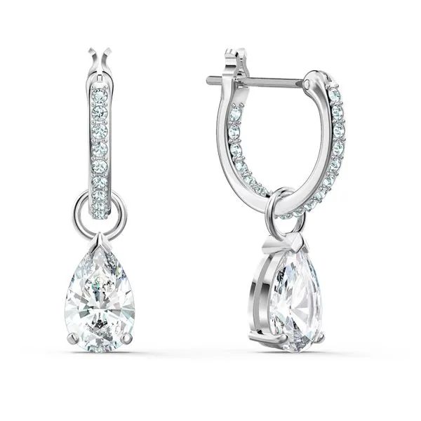 Swarovski Attract Pear Mini Hoop Pierced Earrings, White, Rhodium plated Orin Jewelers Northville, MI
