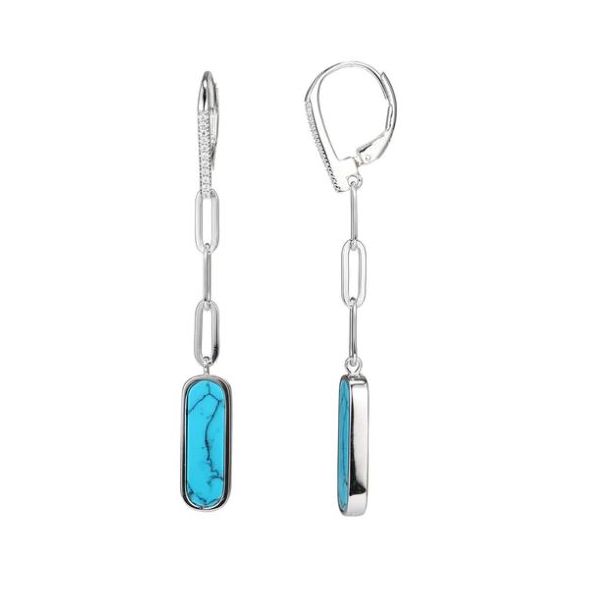Sterling Silver Lever Back Earrings with CZs And Synthetic Turquoise Orin Jewelers Northville, MI