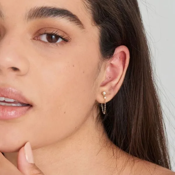 Sterling Silver Gold Plated Mother of Pearl and Kyoto Opal Chain Drop Stud Earrings By Ania Haie Image 2 Orin Jewelers Northville, MI