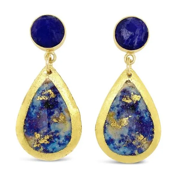 EVOCATEUR Lapis Small Teardrop Earrings With Gold Leaf, Sapphire Post Orin Jewelers Northville, MI