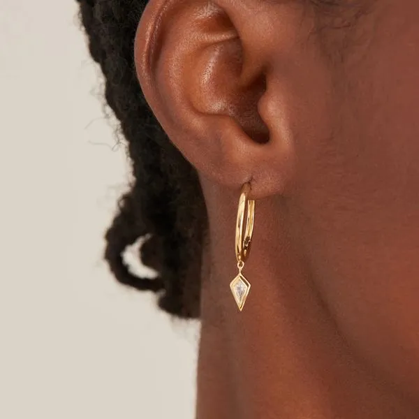 Sterling Silver Gold Plated Sparkle Drop Pendant Hoop Earrings Image 2 Orin Jewelers Northville, MI