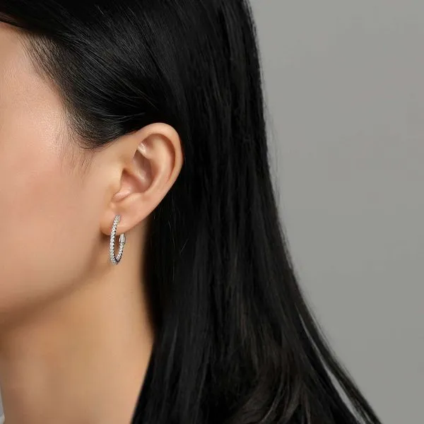 Sterling Silver Inside-Out Hoop Earrings With CZs Image 2 Orin Jewelers Northville, MI